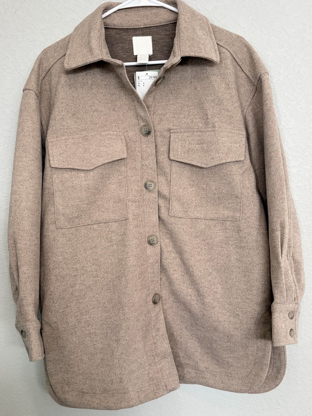 H&M Taupe Button-Front Utility Shacket